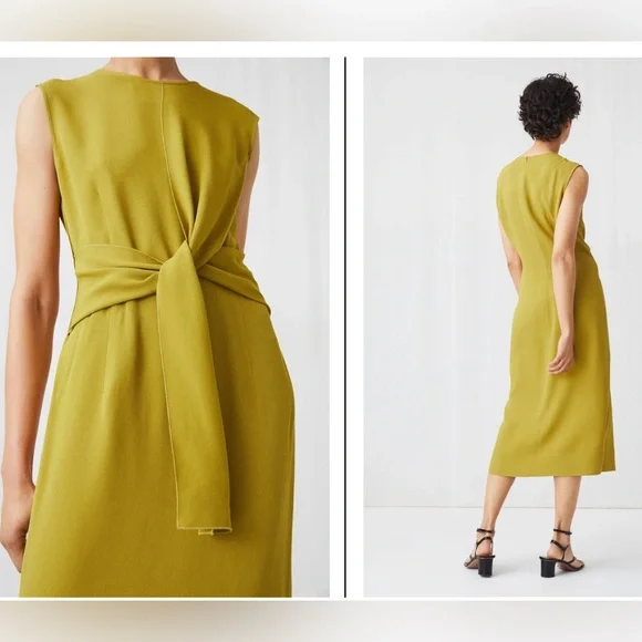 ARKET Crêpe Knot Dress - Mustard yellow Size large midi - Picture 3 of 14